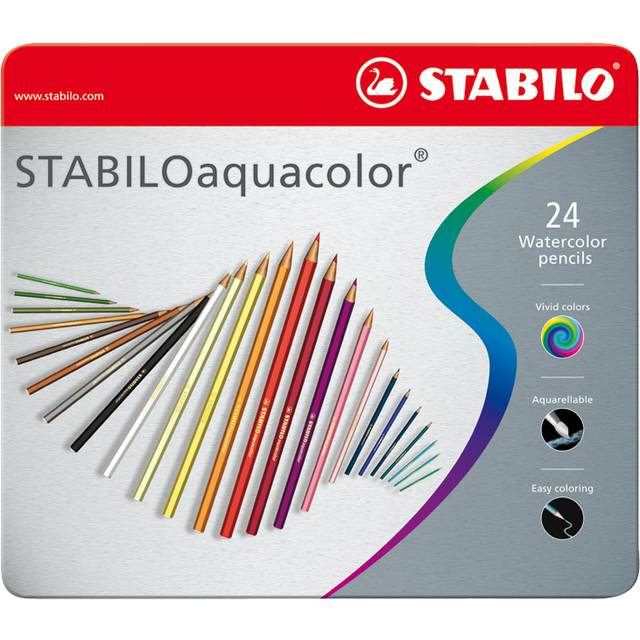 Färgpenna - STABILO Aquacolor Plåtetui 24 st blandade färger