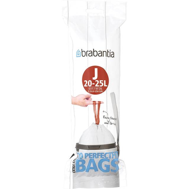 Brabantia PerfectFit Pack of 20 Bin Bags, Code J, 20-25L - White