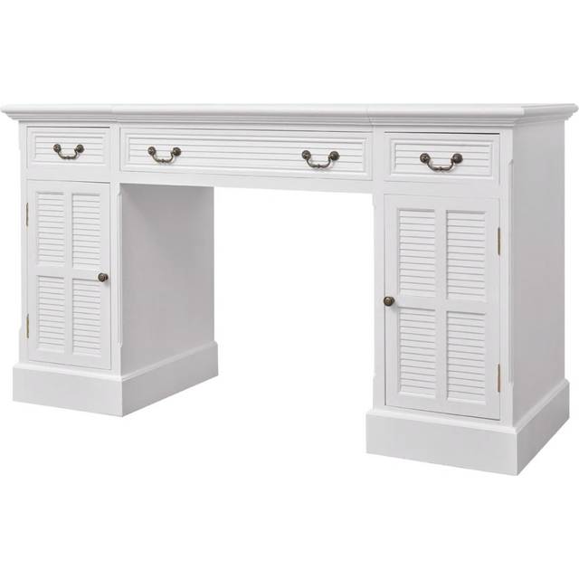 dobbelt piedestal skrivebord hvidt 140x48x80 cm