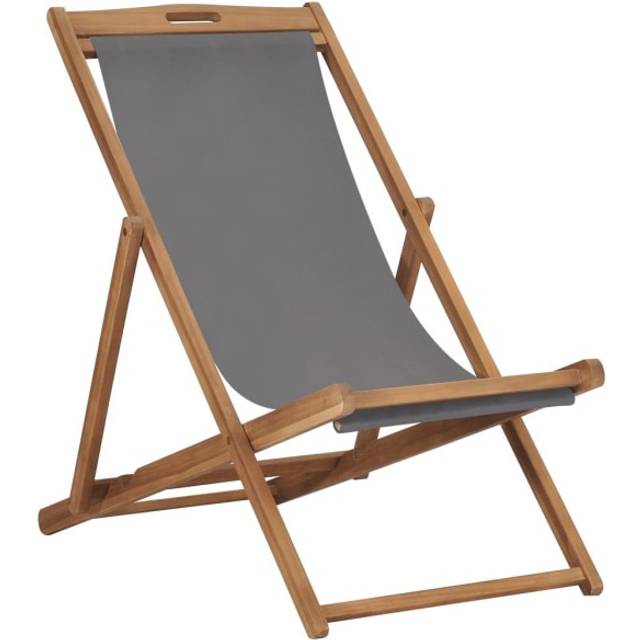 Hopfällbar strandstol massiv teak grå