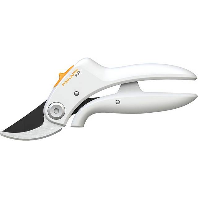 Fiskars Pruner bypass P57, White, For fresh branches and twigs up to Ã 2 cm, Length: 18 cm, Weight: 140 g, White/Orange, FiberComp/High Steel, Light,