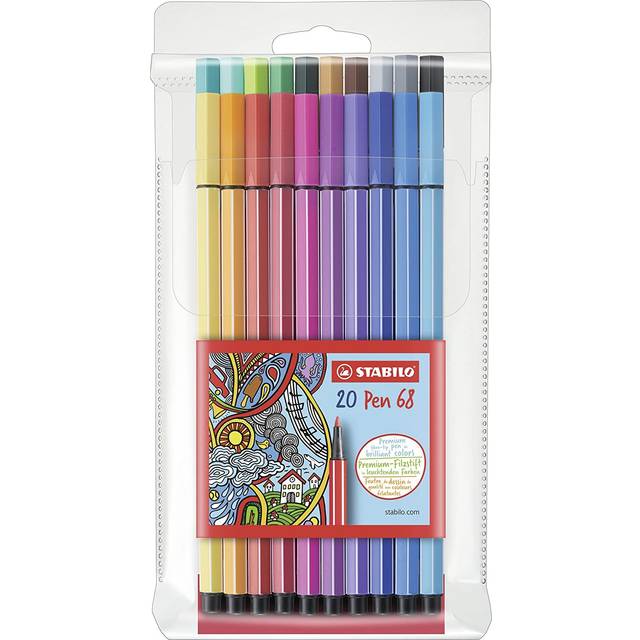 Stabilo Pen 68 Fibre Tip Wallet of 20 assorted colours