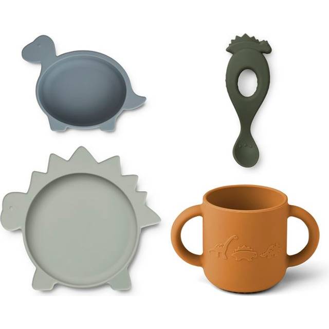 Liewood Vivi Silicone Tableware Set 4-pack Dino Blue Multi Mix