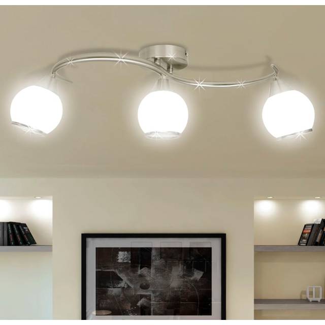 vidaXL Ceiling Lamp with Glass Shades on Waving Rail for 3 E14 Bulb - White