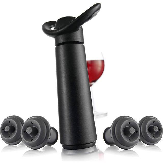 Vacu Vin Wine Saver Concerto - Black - 1 Pump 4 Stoppers - Wine Stoppers for Bottles with Vacuum Pump and Pourer - Reusable - Made in The Netherlands