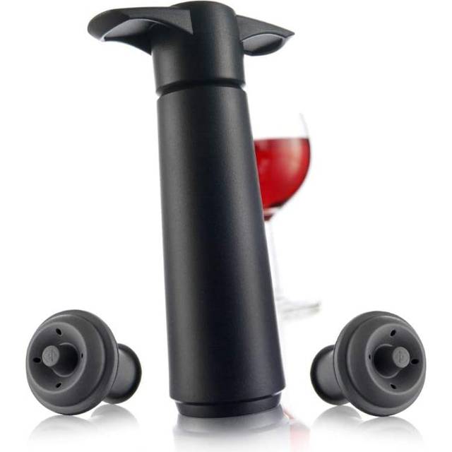Vacu Vin Wine Saver Gift Set - Black | 1 x Vacuum Pump + 2 x Vacuum Wine Stopper