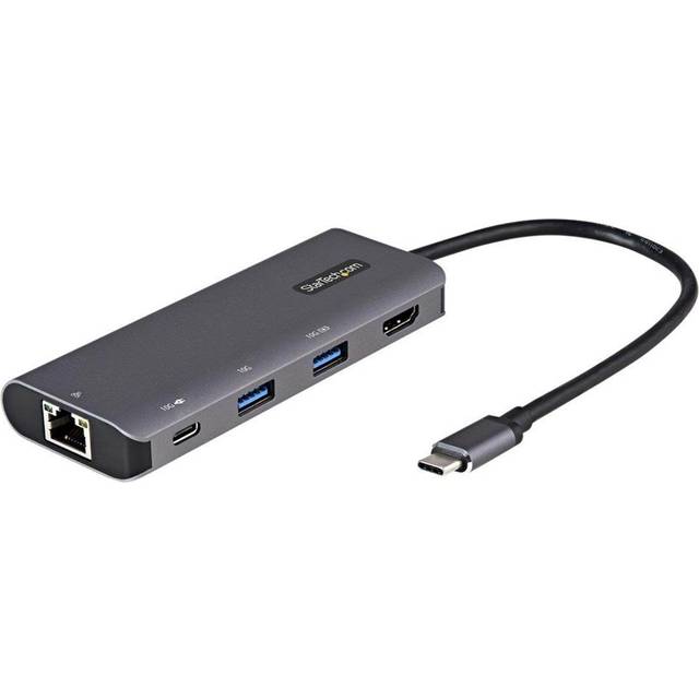 StarTech.com USB C multiport-adapter – 10 Gbps USB Type-C minidocka med 4K 30Hz HDMI – 100 W strömleverans genomströmning – 3-portars USB-hubb, GbE – USB 3.1/3.2 Gen 2 laptop-docka – 10-tums kabel
