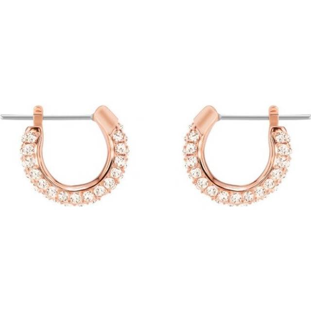 Stone hoop earrings, Pavé, Small, White, Rose gold-tone plated
