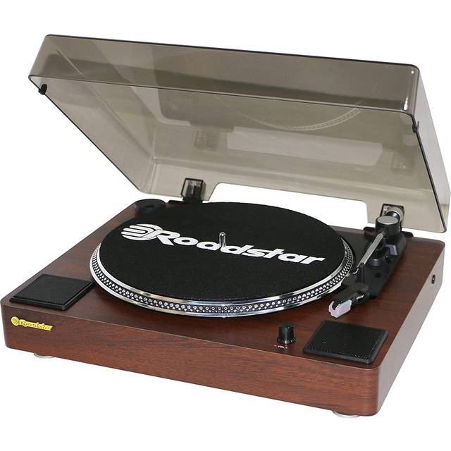 Roadstar TT-260SPK skivspelare, 3 hastigheter 33/45/78 varv/min, integrerade högtalare, RCA Audio Out, AUX IN, Autostopp, vintage, trä