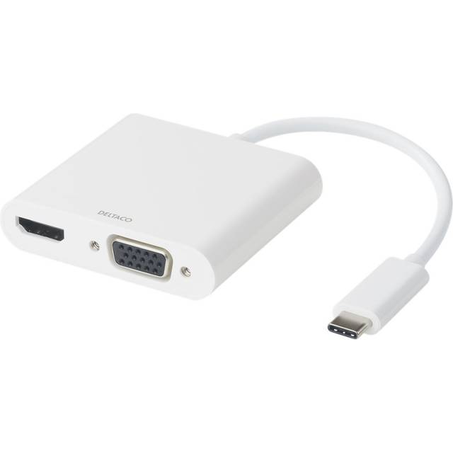DELTACO USB-C dockningsstation, HDMI/VGA/USB-C, 100W USB-C PD 3.0, vit