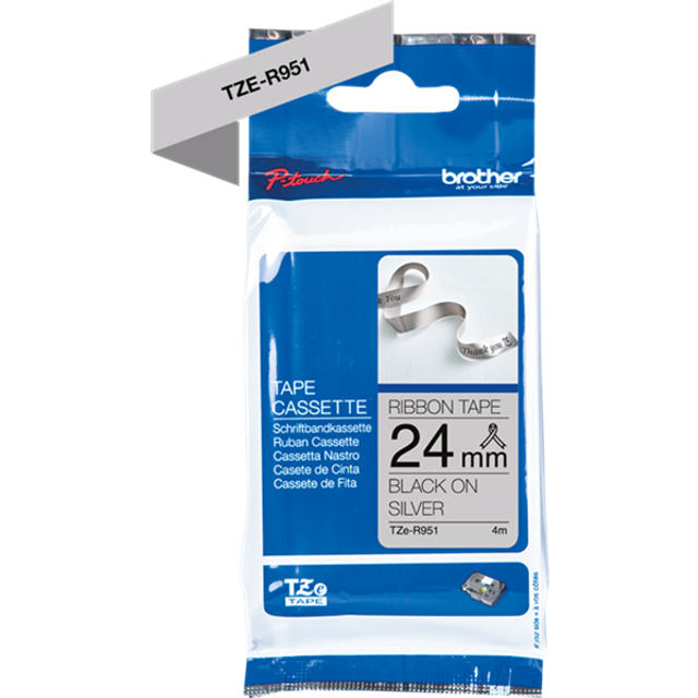 Brother TZe-R951 - Satin - svart på silver - Rulle (2,4 cm x 4 m) 1 kassett(er) bandtejp - för Brother PT-D600, P-Touch PT-D800, P900, P950, P-Touch Cube Plus PT-P710