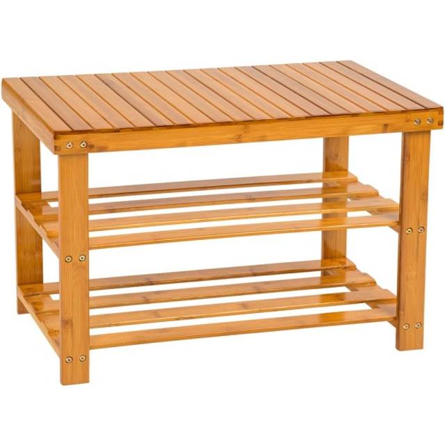 Tectake Shoe Rack Bamboo w/ Bench - Brown, Brown