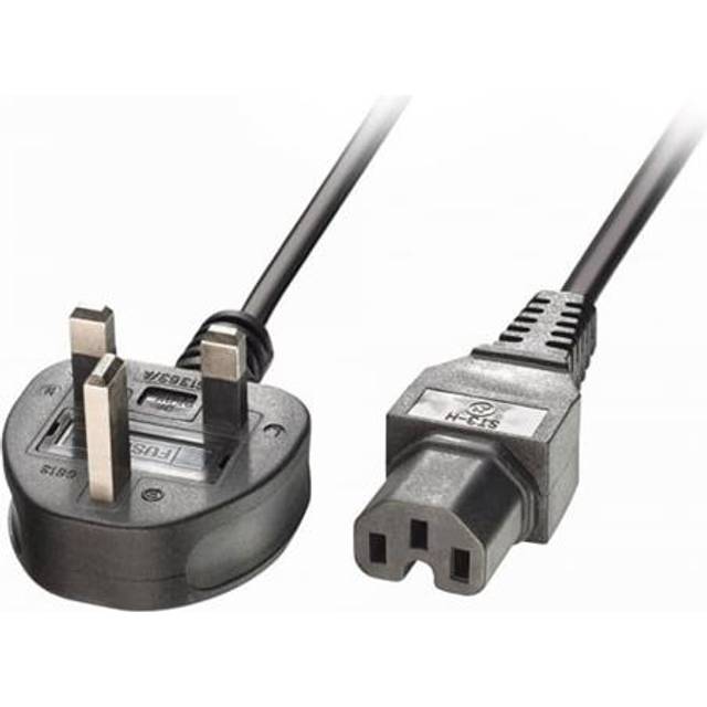 2m UK 3 Pin Plug to IEC C15 &apos;Hot Condition&apos; Power Cable. Bla