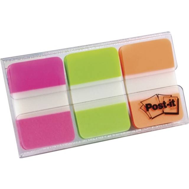 Post-it® Indexflikar Strong små, 25,4 x 38 mm, olika färger, 3 x 22-pack med hylshållare