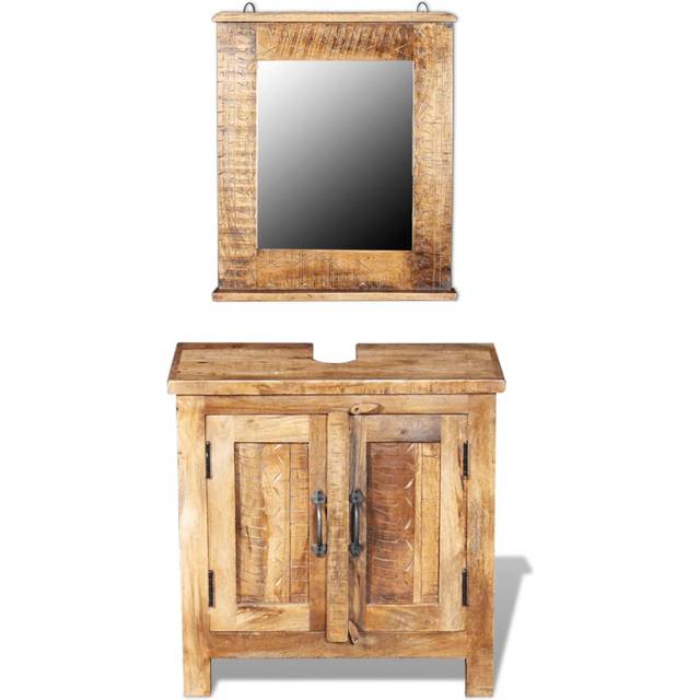 vidaXL Bathroom Vanity Cabinet with Mirror Solid Mango Wood - Brown