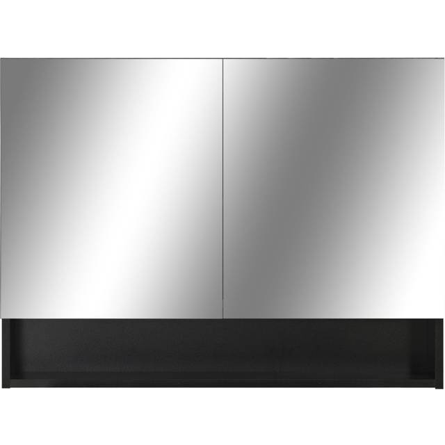 vidaXL LED Bathroom Mirror Cabinet Black MDF Washroom Vanity Unit Furniture