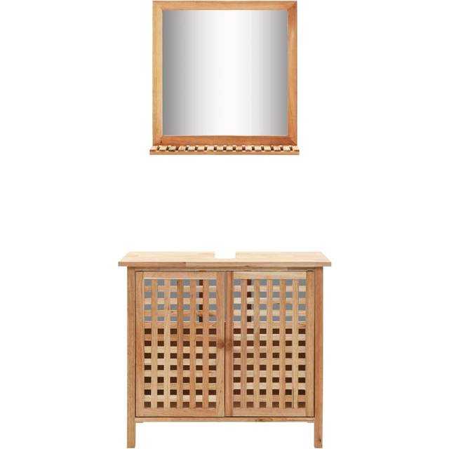 vidaXL Sink Cabinet with Mirror Solid Walnut Wood - Brown