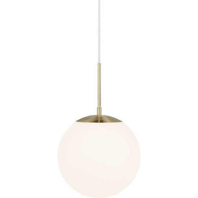 Nordlux Grant 25 Single Pendant in Brass With Opal Glass Shade