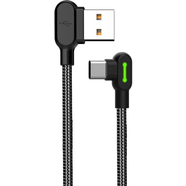 Mcdodo CA-5281   Vinklad USB C till vinklad USB A kabel för synkning och snabb laddning, med LED, svart, 1,2m