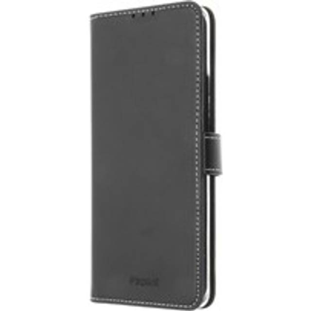 Insmat Exclusive Flip Case - Vikbart fodral för mobiltelefon - genuint läder, papper, kartong, polykarbonat, aluminiumfolie - svart - för OnePlus 8