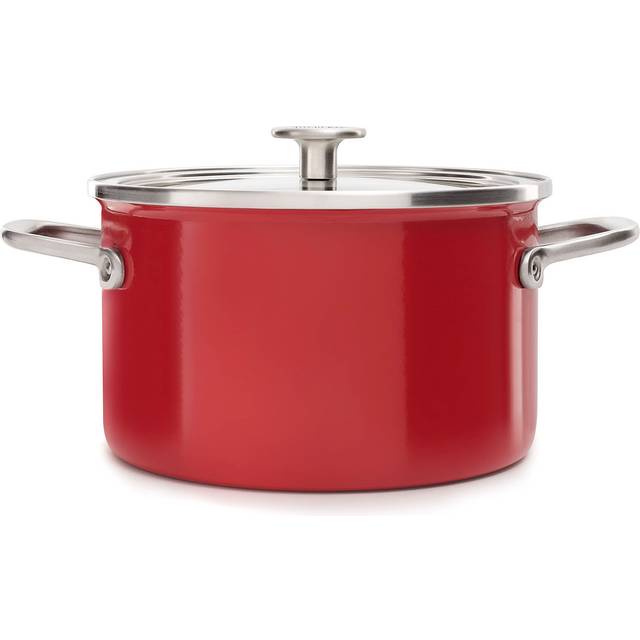 Kitchenaid 24cm casserole with lid steel core enamel, induction, oven safe - red