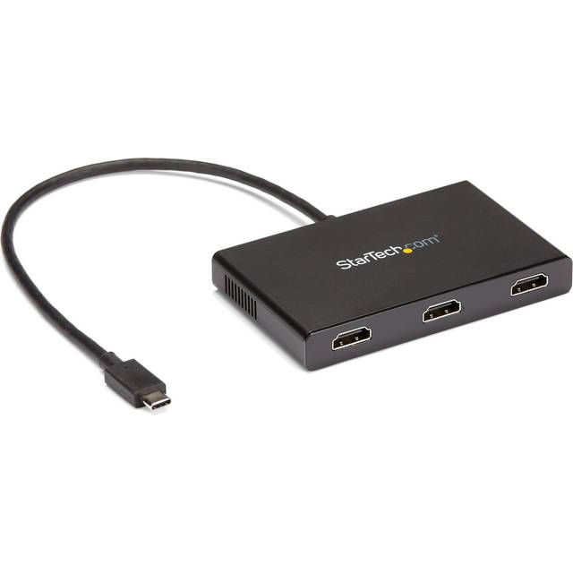 StarTech.com 3-port USB-C multibildskärmsadapter, USB-C till 3 x HDMI MST Hub, trippel 1080p 60 Hz HDMI Laptop Display Extender/Splitter, extra lång integrerad Kabel endast Windows (MSTCDP123HD)