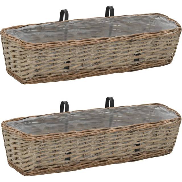 vidaXL Balcony Planter 2 pcs Wicker with PE Lining 60 cm - Brown
