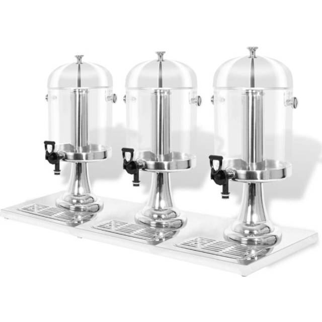 vidaXL Triple Juice Dispenser Stainless Steel 3 x 8 L - Silver