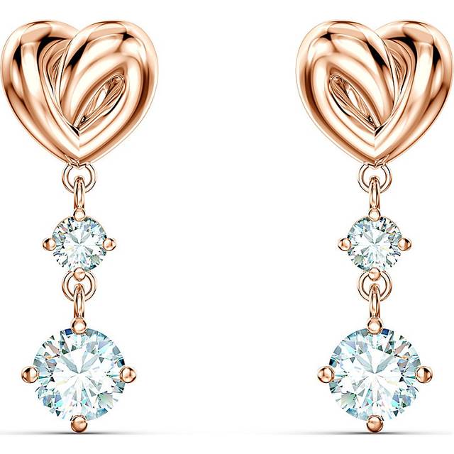 Lifelong Heart drop earrings, Heart, White, Rose gold-tone plated