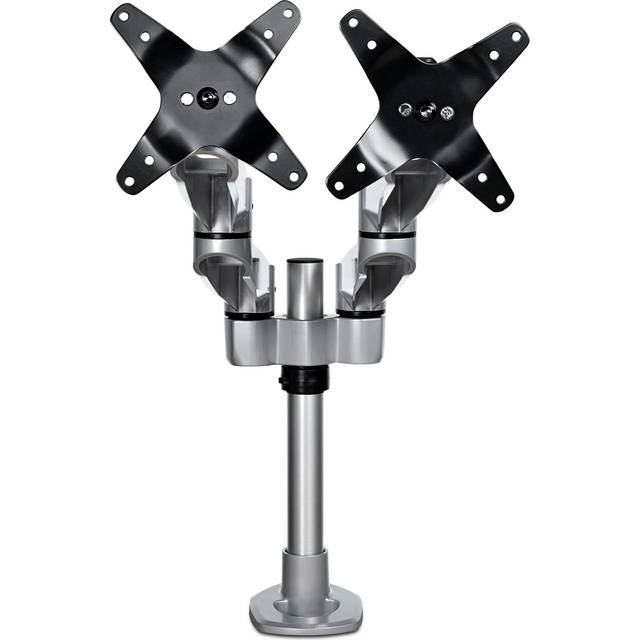 StarTech.com Desk Mount Dual Monitor Arm - Premium Articulating Monitor Arm - up to 30” VESA Mount Displays - Height Adjustable Monitor Mount - Rotate/Tilt/Swivel - Clamp/Grommet - Silver