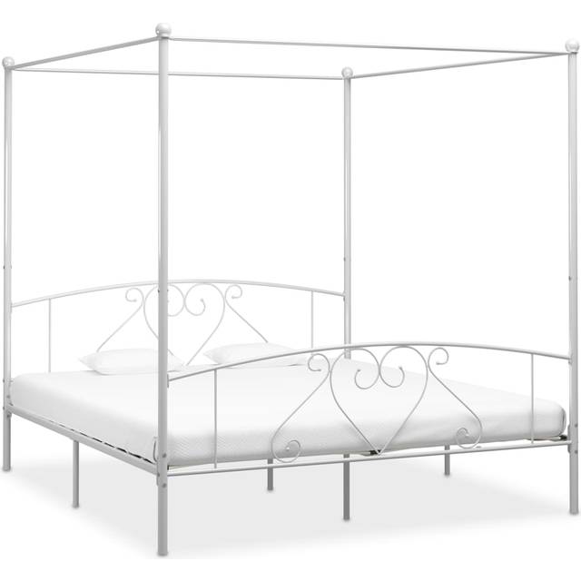 vidaXL Canopy Bed Frame White Metal 200x200cm Double Base Bedroom Furniture