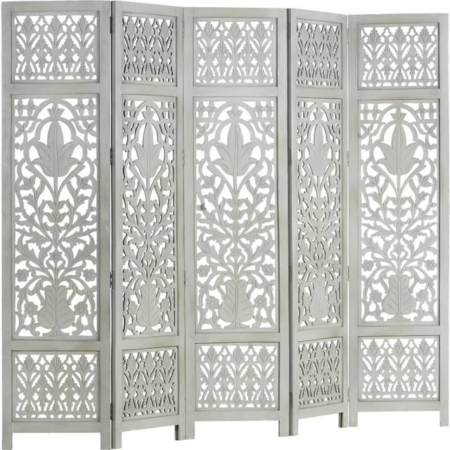 Rumsavdelare 5 paneler handsnidad vit 200x165 cm mangoträ