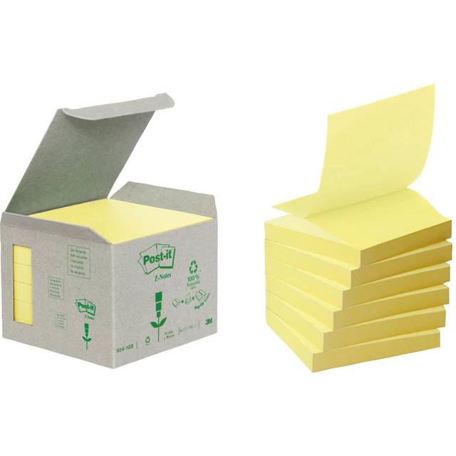 Post-it Recycled Z-Notes 76 x 76mm Canary Yellow (6 Pack)