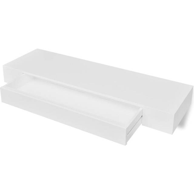vidaXL White MDF Floating Wall Display Shelf 1 Drawer Book/DVD Storage