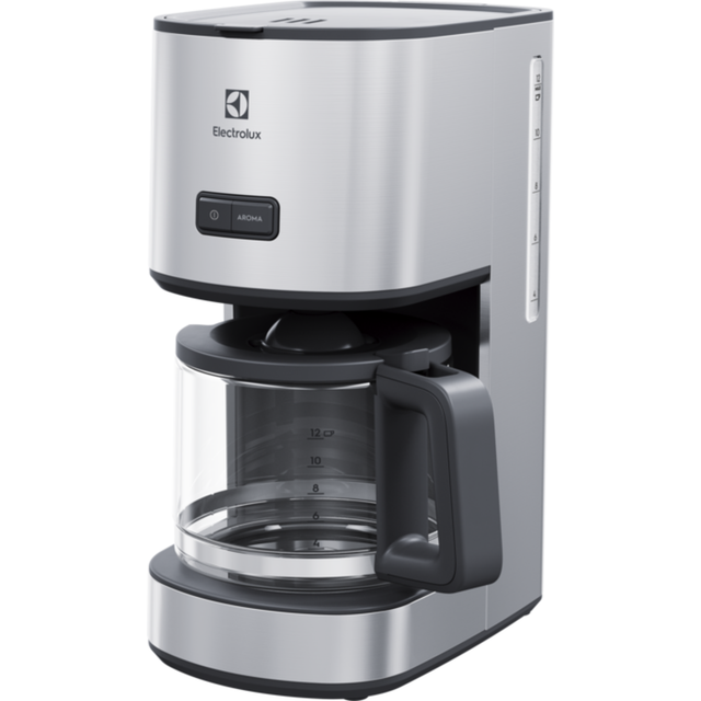 Electrolux Kaffebryggare Create 4, Modell E4CM1-4ST, Kaffemaskin med Glaskanna, Aromväljare, Automatisk Avstängning, 1080 W, Tolv Koppar, Rostfritt Stål