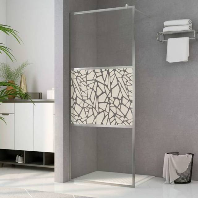vidaXL Walk-in Shower Wall ESG Glass with Stone Design 90x195 cm - Silver
