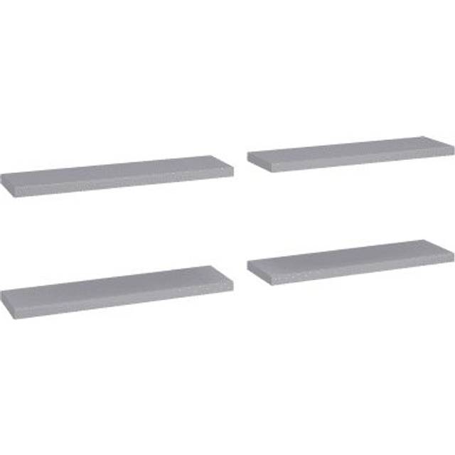 vidaXL Floating Wall Shelves 4 pcs High Gloss Grey 90x23.5x3.8 cm MDF