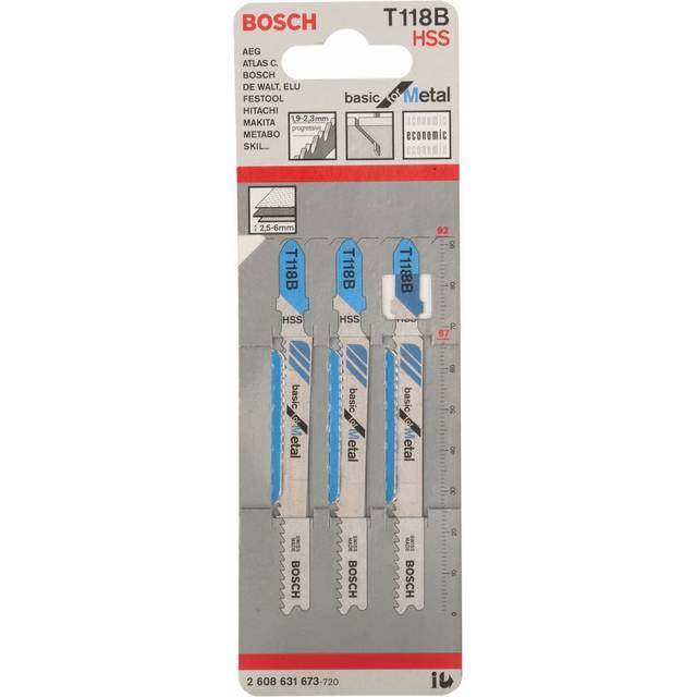 Bosch T118B Basic for Metal Jigsaw Blades, Pack of 3 (2 608 631 673)