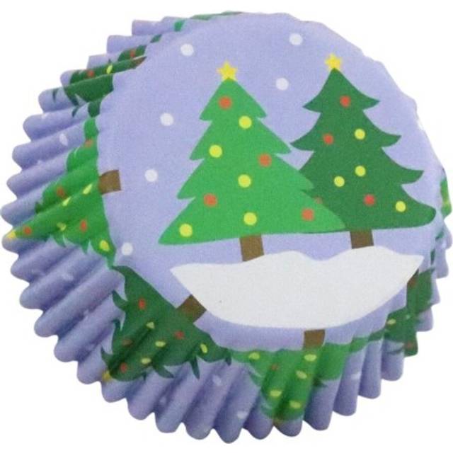 Christmas Trees Foil Lined Cupcake Cases x 30 - Yellow/Green