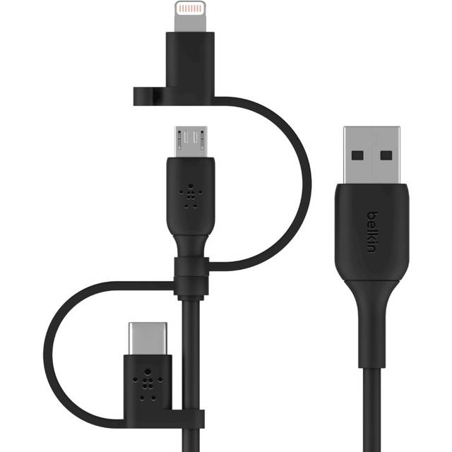 Belkin Universal-Kabel (3-in-1, USB-C-, Lightning-, Micro-USB-Ladekabel) Smartphones, Tablets, Powerbanks und andere Geräte Laden (1 m), CAC001bt1MBK