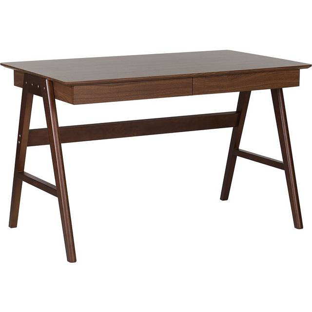 Beliani 2 Drawer Home Office Desk 120 X 70 Cm Light Wood Sheslay, Brown