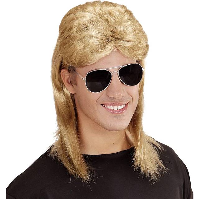 Widmann 01854-80-tals mullet peruk, med glasögon, för karneval och temafester, blond