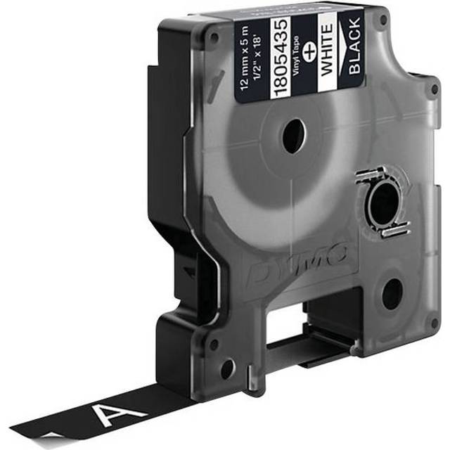DYMO Rhino industriella vinyletiketter | 12 mm x 5,5 m | vitt tryck på svart | självhäftande | för etiketthanterare och noshörningsetikettmaskiner