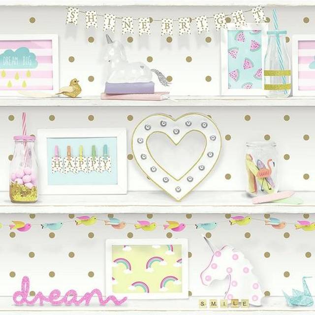 Arthouse Girls Life Childrens Wallpaper Polka Dot Pattern Heart Glitter 696004
