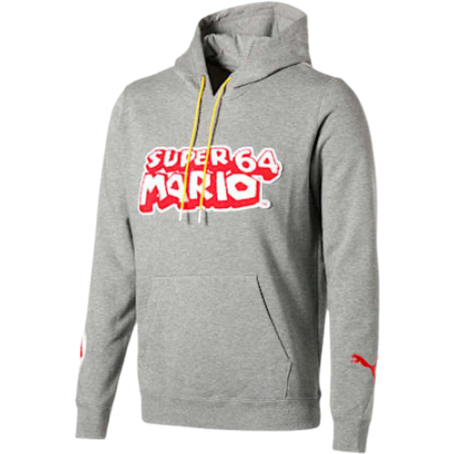 Puma x Super Mario Nintendo Long Sleeve Pullover Grey Mens Hoodie 589098 01 Cotton - Size Small