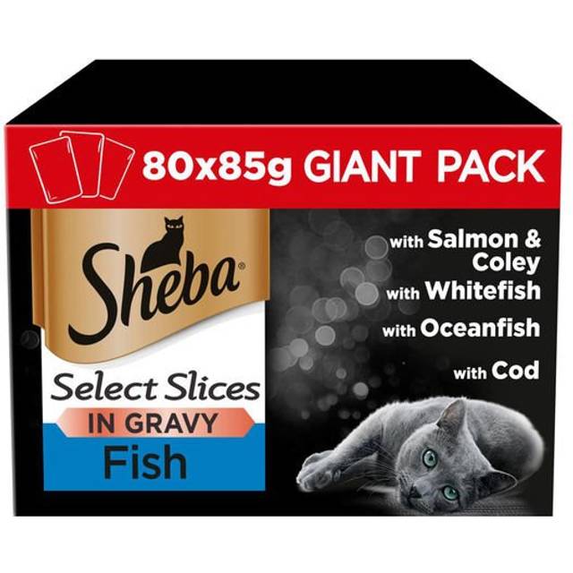 80pk Sheba Select Slices Fish Collection In Gravy | Wet Cat Food - 80 x 85g Pouches