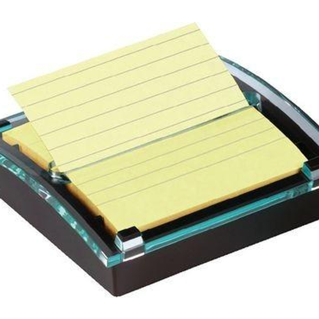Post-it® Skrivbordshållare för notislappar, Super Sticky Z, svart/transparent + Super Sticky-block med linjerade Z-notislappar, 101 x 101mm, Canary