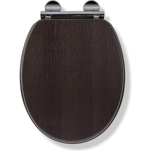 Croydex Round Moulded Wood Walnut Soft Close Toilet Seat with Flexi-Fix -Montoro