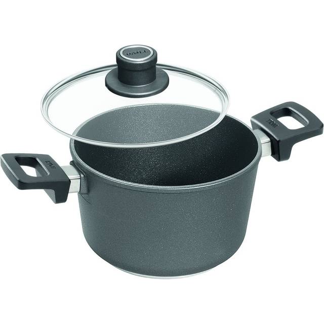 Ull Nowo titankruka med glaslock i låda – induktiv – Ø 20 cm, 12 cm hög, 3,0 liter, med 2 sidohandtag – lämplig för alla typer av spisar