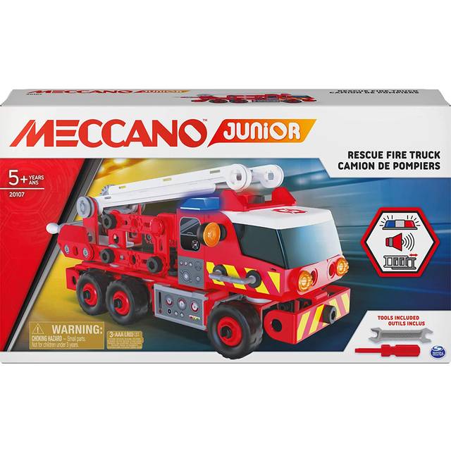 MECCANO 6056415 Junior, Rescue Fire Truck with Lights and Sounds STEAM Building Kit, for Kids Aged 5 and Up, Grey